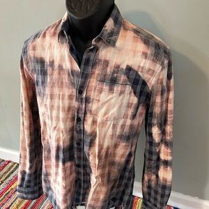 Buffalo Check Plaid Flannel Acid Wash Shirt Moon Sun Stars Crystals Medium